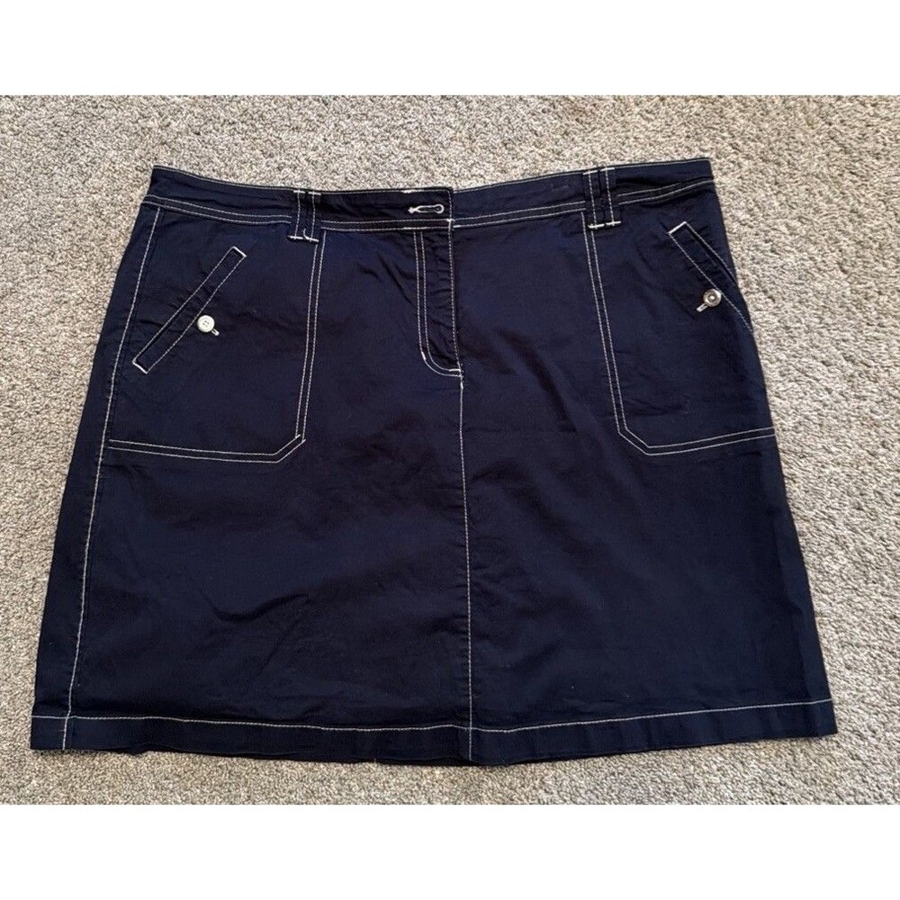 Karen Scott Skort Womens Size 18 Black Stretch Pockets Shorts Skirt White Stitch